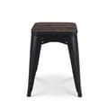 Miniatyrbild 2 av 4: Svart metall stool i industriell stil med sittdel i mörkt trä - Utan ryggstöd - Höjd 46 cm