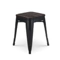 Miniatyrbild 1 av 4: Svart metall stool i industriell stil med sittdel i mörkt trä - Utan ryggstöd - Höjd 46 cm