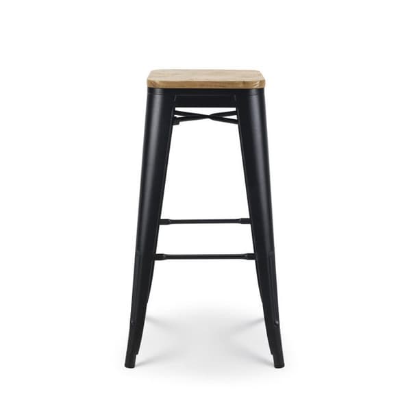 Svart matt metallbarstol i industriell stil med ljust träsäte - Höjd 76 cm