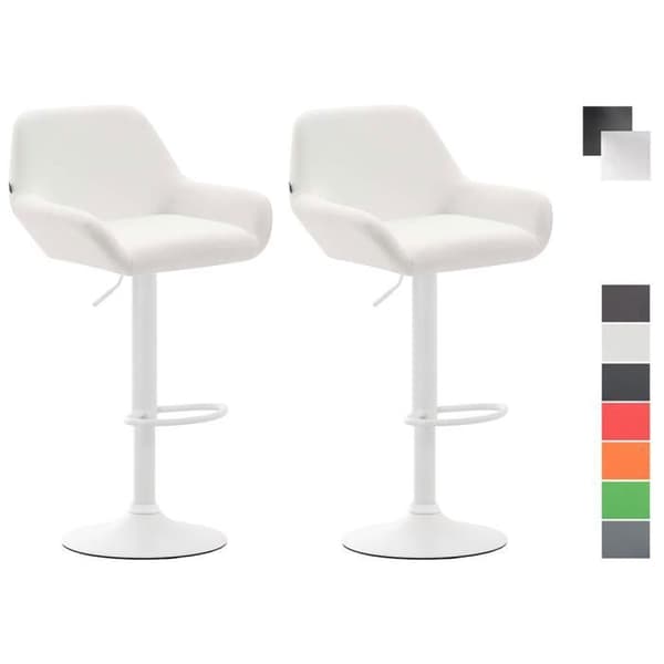 CLP Set med 2 Barstolar Design Braga Syntetiskt Skinn I Höjdjusterbar I Med Ryggstöd Och Ergonomisk Fotstöd - Vit