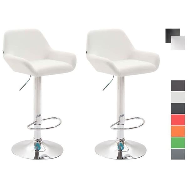 CLP Set med 2 Barstolar Design Braga Syntetiskt Skinn I Höjdjusterbar I Med Ryggstöd Och Ergonomisk Fotstöd - Vit