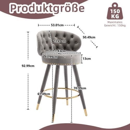 Barstol - Noname - 360° - Sammet - Massivt trä - Set om 2