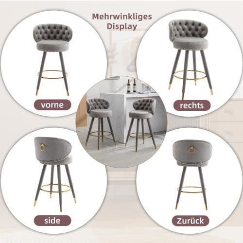 Barstol - Noname - 360° - Sammet - Massivt trä - Set om 2