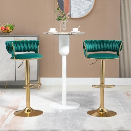Barstolar - Ej specificerad - 2 stycken - Grön sammet - Höjdjusterbar - 360° vridbar