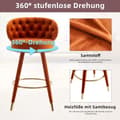 Miniatyrbild 3 av 4: Barstol - Noname - 360° - Orange sammet - Set med 2 - Ben i massivt trä