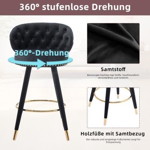 Barstol - Noname - 360° - Sammet - Massivt trä - Set om 2