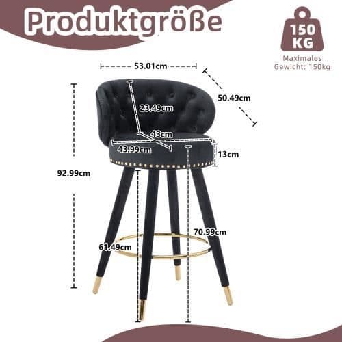 Barstol - Noname - 360° - Sammet - Massivt trä - Set om 2