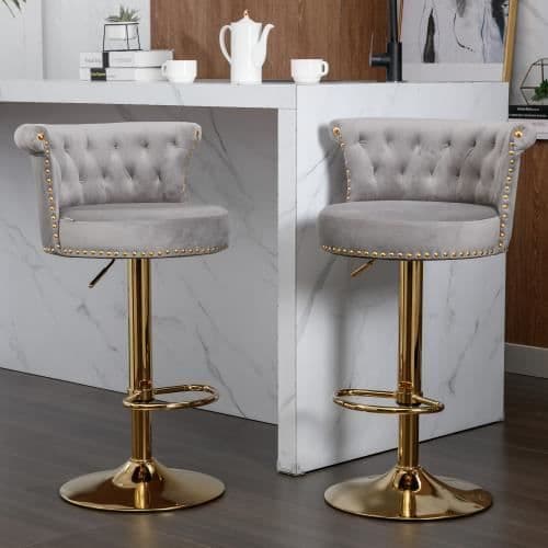 Vridbar barstolar - MÄRKE - 2PC-SET - Justerbar i höjdled - Sammetstyg - Grå