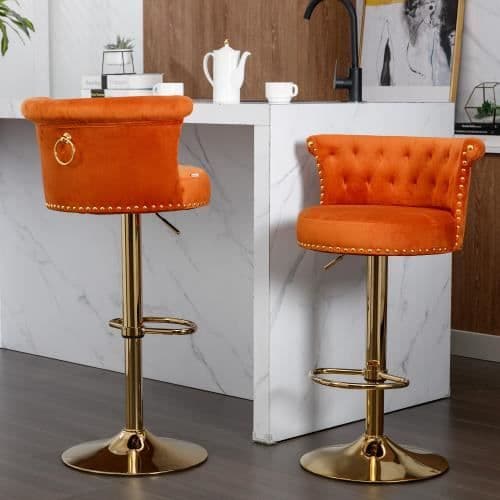 Barstolar - Ej specificerat - 2PC-SET - Justerbar i höjdled - Sammetstyg - Orange