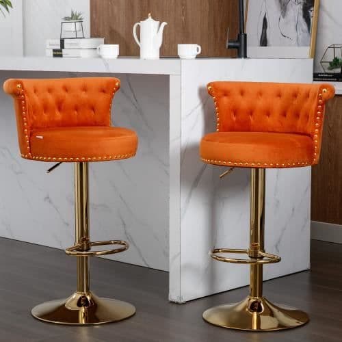 Barstolar - Ej specificerat - 2PC-SET - Justerbar i höjdled - Sammetstyg - Orange