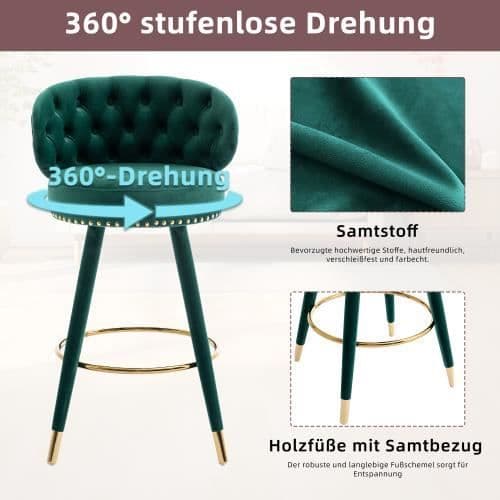 Barstol - Noname - 360° - Sammet - Massivt trä - Grön - 2-pack
