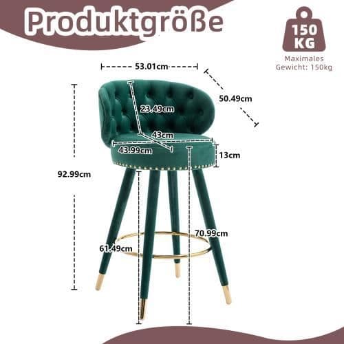 Barstol - Noname - 360° - Sammet - Massivt trä - Grön - 2-pack