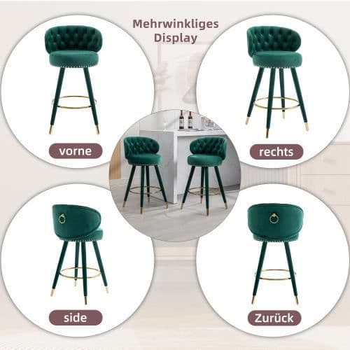 Barstol - Noname - 360° - Sammet - Massivt trä - Grön - 2-pack