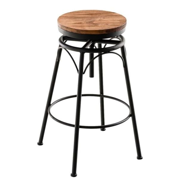 Set med 2 Beam barstolar med sits i trä och metallstativ i industriell stil, svart