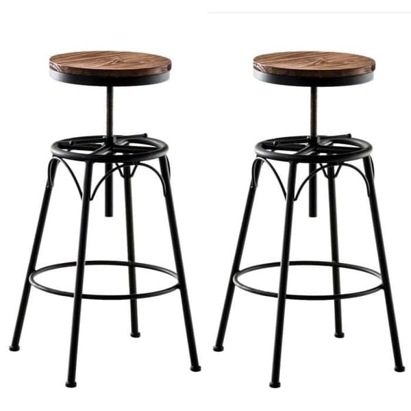 Set med 2 Beam barstolar med sits i trä och metallstativ i industriell stil, svart