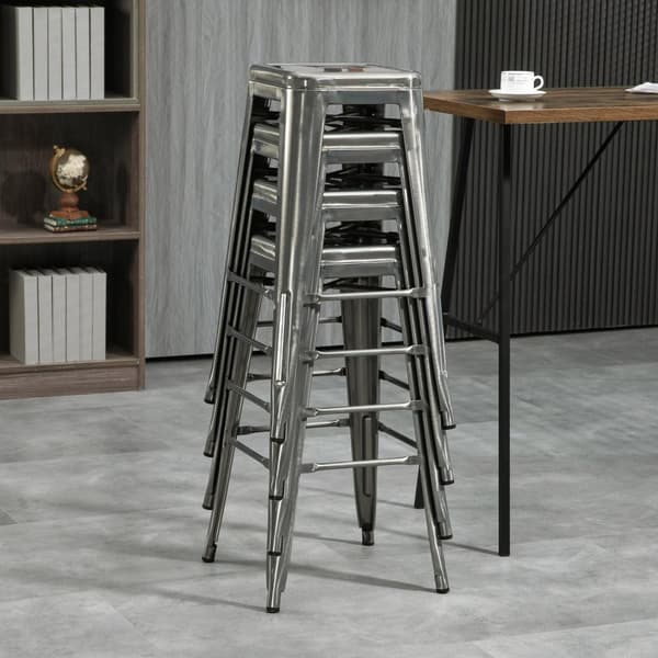 ROTZ SET AV 4 INDUSTRIAL Barstolar - Metallstapelbara stolar - Loftstil Sitting - Footstödkomfort - 43L x 43W x 76H cm