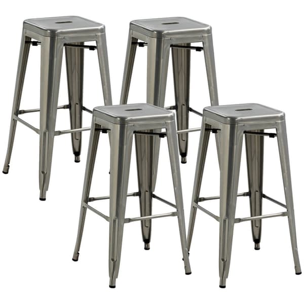 ROTZ SET AV 4 INDUSTRIAL Barstolar - Metallstapelbara stolar - Loftstil Sitting - Footstödkomfort - 43L x 43W x 76H cm