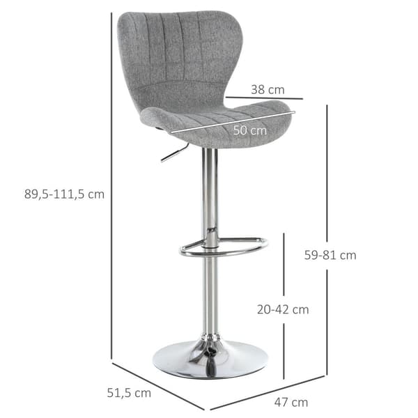 Rootz -sarja 2 baarin jakkaraa - Säädettävät korkeuslaskut - 360 ° pyörivät tuolit - ergonominen tuki - 47 cm x 51,5 cm x 89,5-111,5 cm