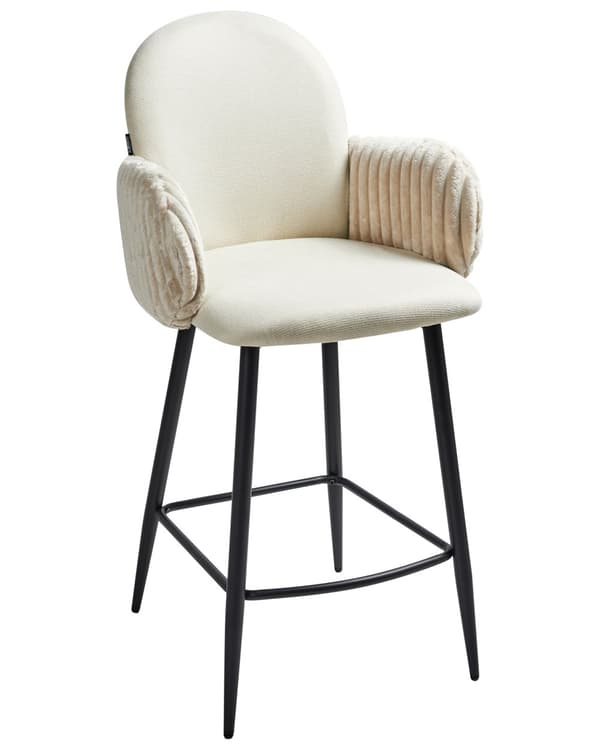 Sett med 2 Barstoler Lys Beige Stofftrekk med Fløyelsarmlener Retro Design