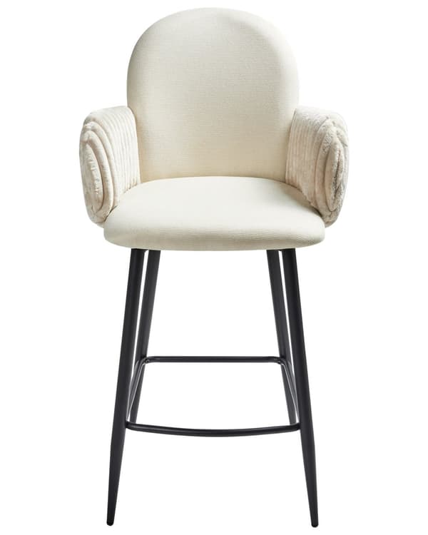 Sett med 2 Barstoler Lys Beige Stofftrekk med Fløyelsarmlener Retro Design