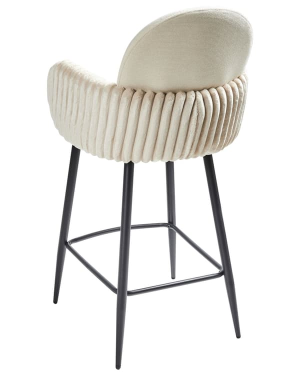 Sett med 2 Barstoler Lys Beige Stofftrekk med Fløyelsarmlener Retro Design