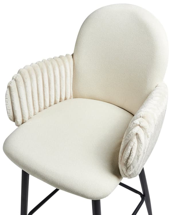 Sett med 2 Barstoler Lys Beige Stofftrekk med Fløyelsarmlener Retro Design
