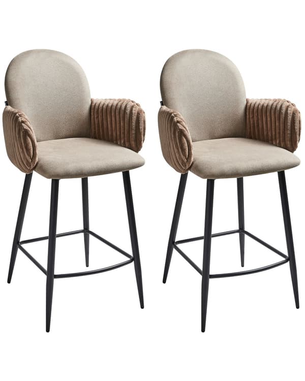 Barstole med Armlæn Taupe Sæt af 2 Høj Køkkenstole Retro Ryglæn Design Fodstøtte Counterstol til Barbord Stole til Køkkenø