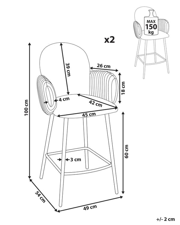 Barstole med Armlæn Grøn Sæt af 2 Høj Køkkenstole Retro Ryglæn Design Fodstøtte Counterstol til Barbord Stole til Køkkenø