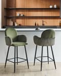 Miniatyrbillede 2 af 11: Barstole med Armlæn Grøn Sæt af 2 Høj Køkkenstole Retro Ryglæn Design Fodstøtte Counterstol til Barbord Stole til Køkkenø