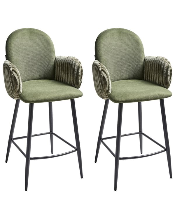 Barstole med Armlæn Grøn Sæt af 2 Høj Køkkenstole Retro Ryglæn Design Fodstøtte Counterstol til Barbord Stole til Køkkenø