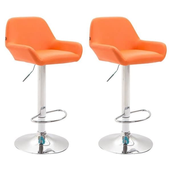 CLP 2-Pack Design Barstolar Braga Konstläder I Höjdjusterbara I Med Ryggstöd Och Ergonomisk Fotstöd - Orange
