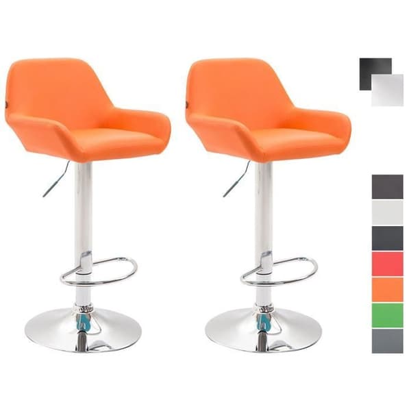 CLP 2-Pack Design Barstolar Braga Konstläder I Höjdjusterbara I Med Ryggstöd Och Ergonomisk Fotstöd - Orange