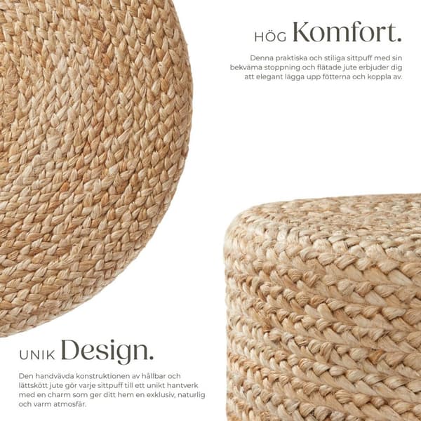 Handgjord rund sittpuff Banno Elipse i jute - beige