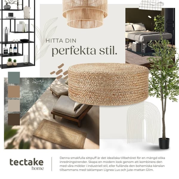 Handgjord rund sittpuff Banno Elipse i jute - beige