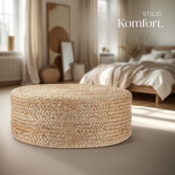 Handgjord rund sittpuff Banno Elipse i jute - beige