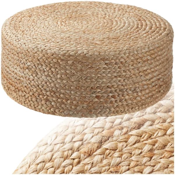 Handgjord rund sittpuff Banno Elipse i jute - beige