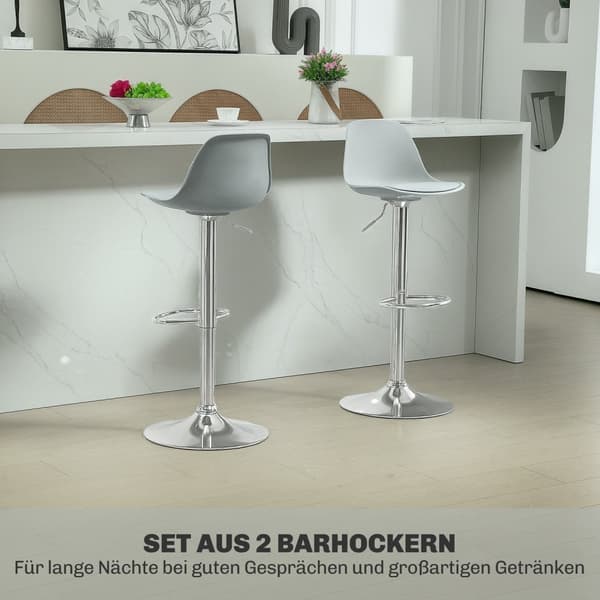 Rootz Sarja 2 kääntöpalkin jakkaraa - Bar -tuolit - Säädettävät kääntötuolit - Mukavat selkänoja - 42 x 38 x 82-104 cm - harmaa ja hopea