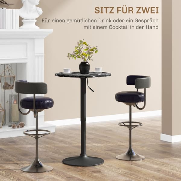 Rootz marmor look bar tabell - bistro tabell - höjdjusterbar tabell - rymdbesparande design - 60 x 60 x 68-93,5 cm
