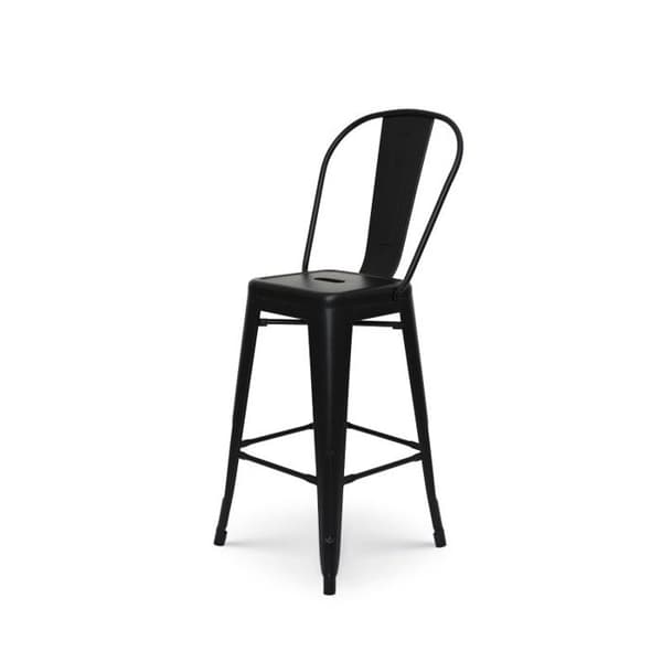 Svart metall barstol i industriell stil - Hög rygg - Höjd 66 cm