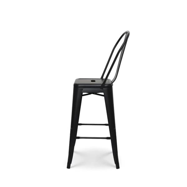 Mängd av 4 barstolar i matt svart metall i industriell stil - Hög ryggstöd - Höjd 66cm