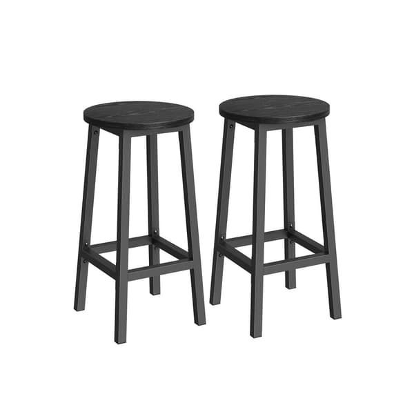 Baarituolit, 2 kpl, pyöreä, teräsrunko, korkeus 65 cm, helppo asennus, teollisuustyyli, eebenpuunmusta-klassikkomusta.