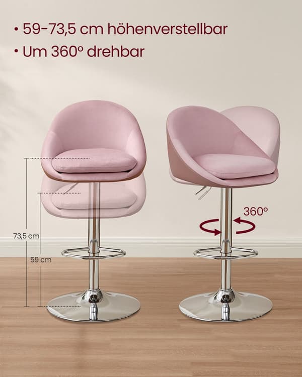 Barstol, LJB110W01, 52,5x50x(97,5-108,5) cm, Pastelrosa-Sølvgrå.