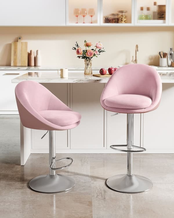 Barstol, LJB110W01, 52,5x50x(97,5-108,5) cm, Pastelrosa-Sølvgrå.