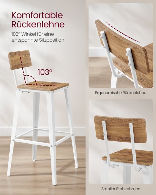 Barstol, VASAGLE set om 2, 45.4x45.4x102.2 cm, Vetebrun