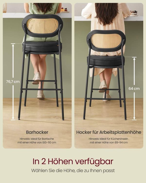 Barstol, VASAGLE LBC087B01, 48x46x92 cm, Sort