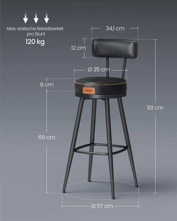 Barstol, EKHO, 57x57x101 cm, Svart