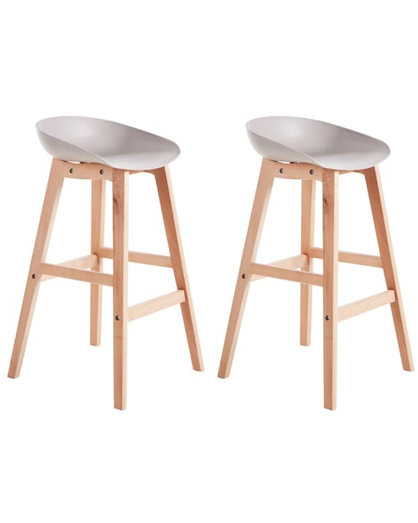 Sett med 2 Barkrakker i Lyst Tre og Taupe Plast 85 cm Sete Barstol