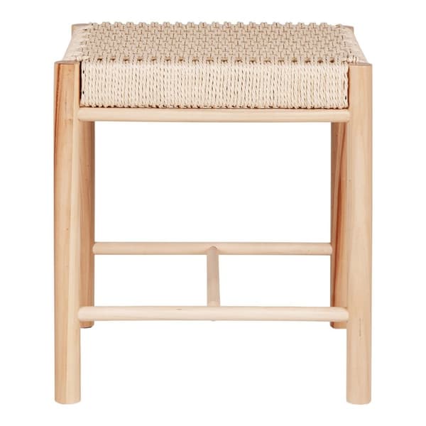 Rootz Abano Stool - Woven Seat - Poplar Wood Frame - Light & Airy Design - 42x42x46.5cm