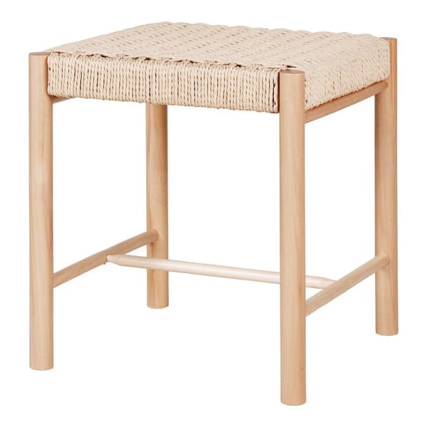Rootz Abano Stool - Woven Seat - Poplar Wood Frame - Light & Airy Design - 42x42x46.5cm