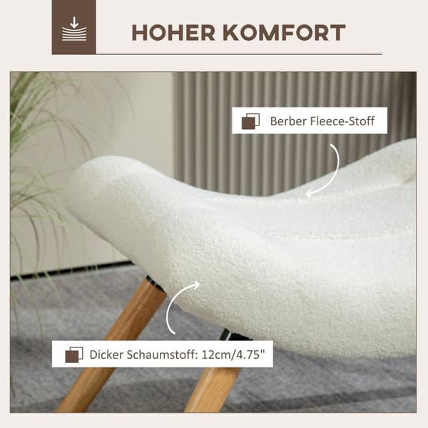 Rootz fleece dækket fodskammel - osmannisk - polstret afføring - blød komfort - 60,5 cm x 45 cm x 38 cm hvid